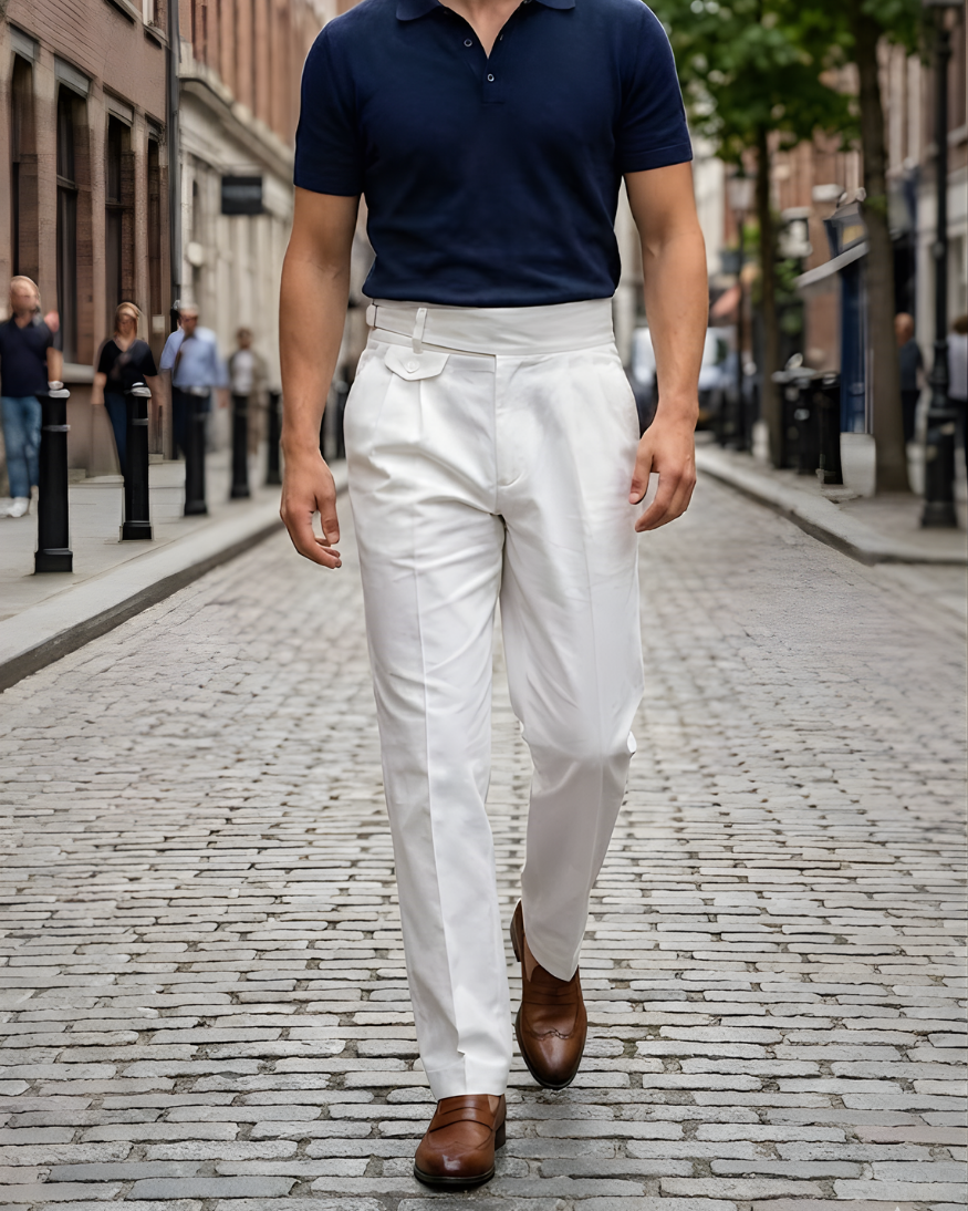 White Gorkha Pants – 100% Cotton Straight Fit with Adjustable Side Buckle